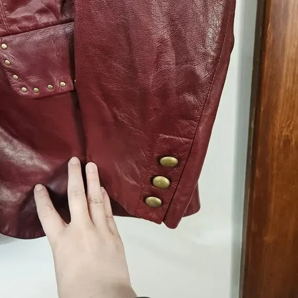 VTG 90s Preston & York Soft Leather Lambskin Maroon Studded Jacket Size Large - Picture 6 of 7